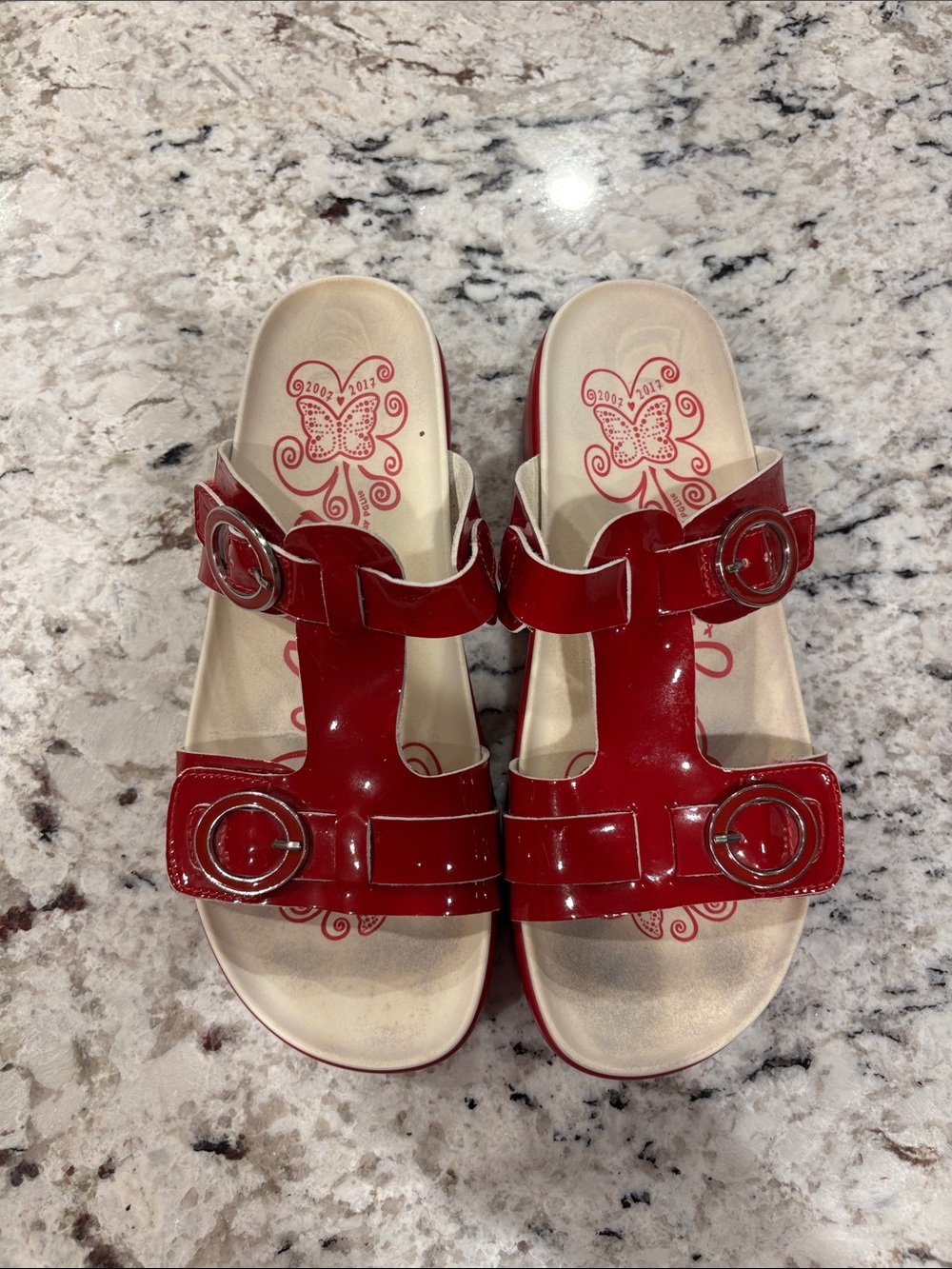 Alegria Red Patent Slide Sandals with Buckle Accents-Size 39- - Picture 2 of 8